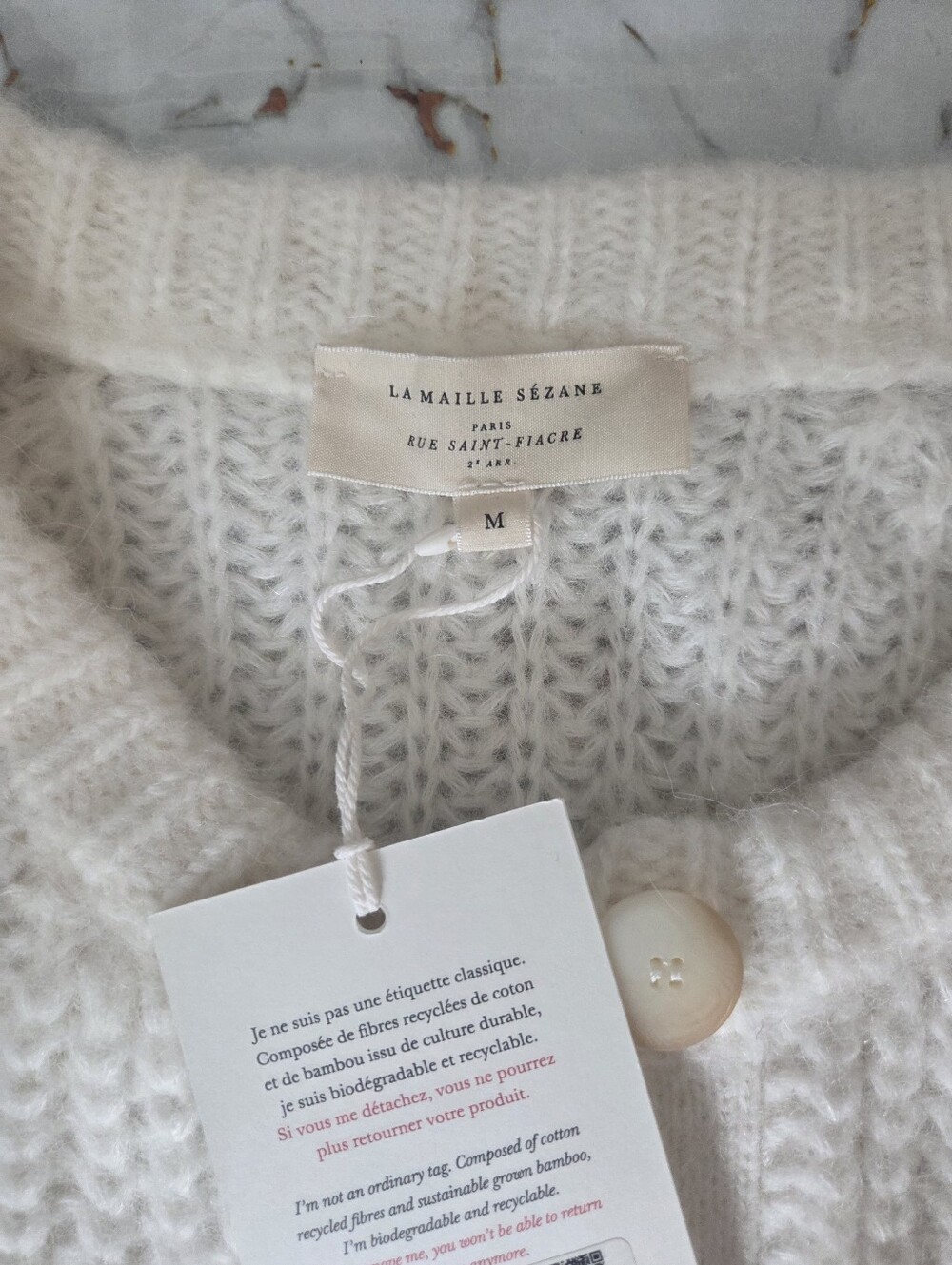 Sezane Cream Ribbed Button-Up Cardigan - Picture 5 of 7